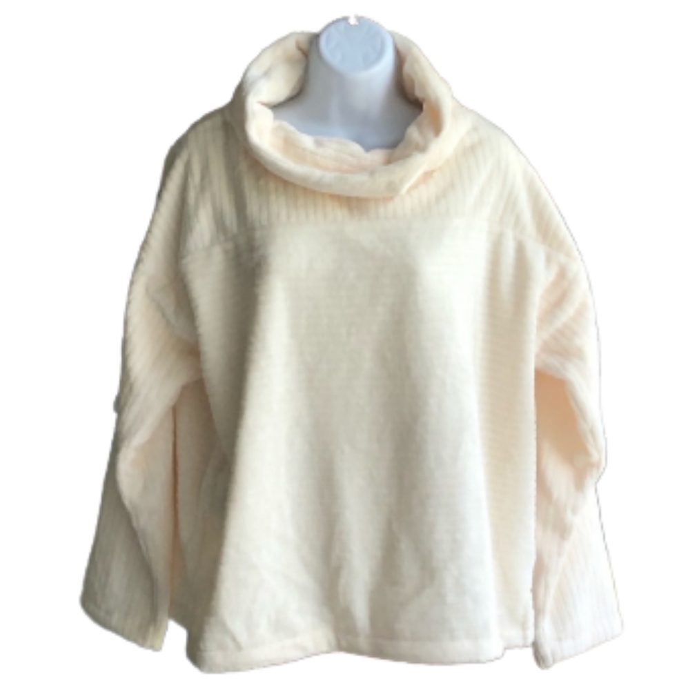 LOFT Striped Velour Mock Neck Sweater L Crisp Snow NWOT